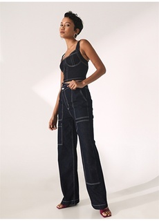 Широкие женские джинсовые брюки темно-синего цвета с высокой талией и широкими штанинами Didem Soydan X Fabrika