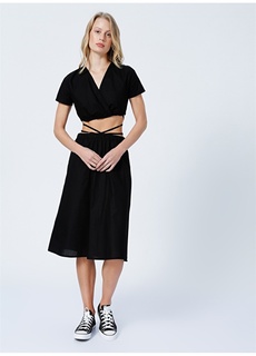 Черное женское короткое стандартное длинное платье с двубортным воротником Limon