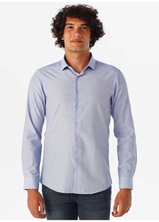 Однотонная синяя мужская рубашка с классическим воротником Süvari