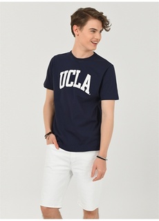 Темно-синяя мужская футболка с круглым вырезом со стандартным рисунком и принтом Ucla