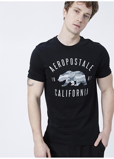 Черная мужская футболка с круглым вырезом со стандартным узором и принтом Aeropostale