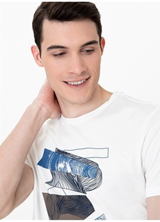 Бежевая мужская футболка узкого кроя с круглым вырезом с принтом Pierre Cardin