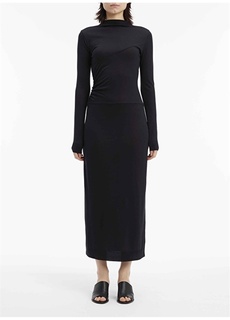 Черное женское платье миди с круглым вырезом Calvin Klein