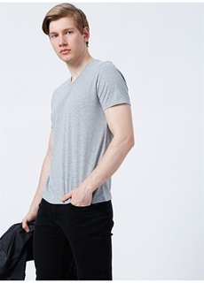 Базовая мужская футболка серого меланжевого цвета с V-образным вырезом Limon
