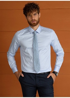 Однотонная светло-синяя мужская рубашка Slim Fit с классическим воротником Pierre Cardin