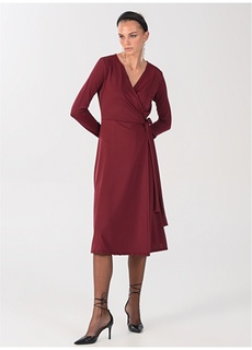Прямое длинное бордовое женское платье с двубортным воротником People By Fabrika