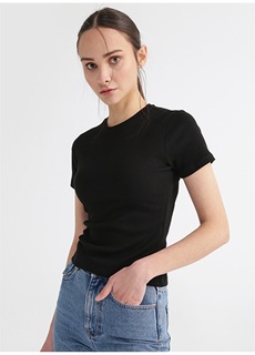 Черная женская футболка в рубчик с круглым вырезом Fabrika ФАБРИКА
