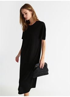 Черное женское базовое домашнее платье миди с круглым вырезом Fabrika ФАБРИКА