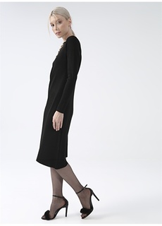 Черное женское платье-карандаш прямого миди с круглым вырезом Fabrika ФАБРИКА