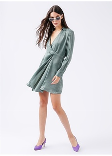 Однотонное мини-зеленое женское платье с рубашечным воротником Fabrika ФАБРИКА