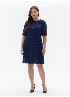 Темно-синее женское платье с круглым вырезом и пайетками Selen
