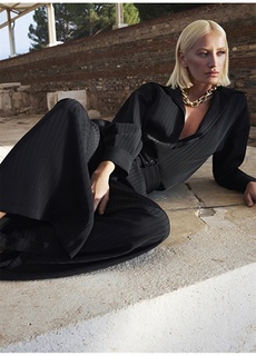Черная женская рубашка в полоску с рубашечным воротником Didem Soydan X Fabrika