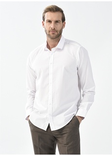 Классическая однотонная белая мужская рубашка с воротником Süvari
