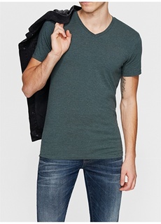 Однотонная зеленая мужская футболка с V-образным вырезом Mavi