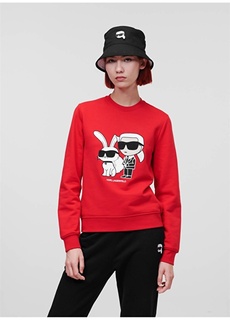 Красный женский свитшот с круглым вырезом и принтом Karl Lagerfeld