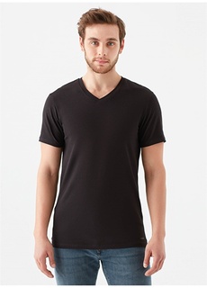 Простая черная мужская футболка приталенного кроя с v-образным вырезом Mavi