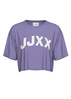 Свободная футболка с круглым вырезом, удобная сиреневая женская футболка с принтом JJXX