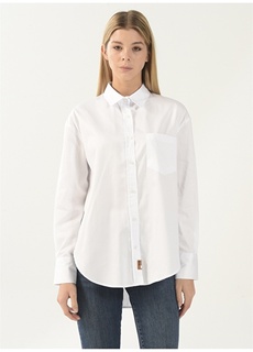 Рубашка однотонная белая женская с рубашечным воротником Denim Trip