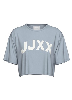 Свободная футболка с круглым вырезом, удобная голубая женская футболка с принтом JJXX