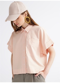 Воротник рубашки в оранжевую полоску — белая женская рубашка Fabrika Comfort
