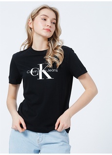 Удобная черная женская футболка с круглым вырезом Calvin Klein Jeans