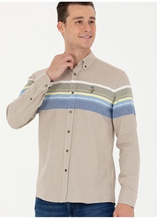 Приталенная мужская рубашка светло-хаки с воротником на пуговицах U.S. Polo Assn.