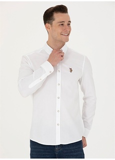 Белая мужская рубашка Slim Fit с воротником на пуговицах U.S. Polo Assn.
