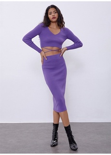 Фиолетовый женский двойной костюм с V-образным вырезом Sherin