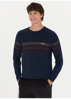 Мужской свитер узкого кроя темно-синего цвета с круглым вырезом U.S. Polo Assn.
