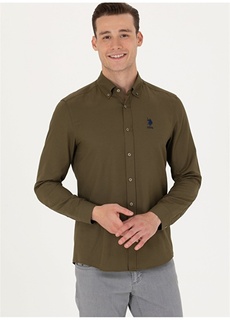 Мужская рубашка Slim Fit с воротником на пуговицах цвета хаки U.S. Polo Assn.