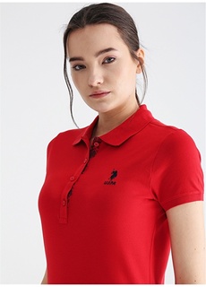 Однотонная темно-красная женская футболка с воротником поло U.S. Polo Assn.