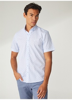 Бело-синяя мужская рубашка с коротким рукавом Beymen Business