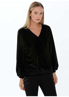 Однотонная черная женская блузка с V-образным вырезом Selen
