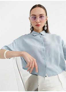 Рубашка однотонная синяя женская с рубашечным воротником Fabrika ФАБРИКА
