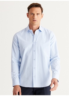 Голубая мужская рубашка Slim Fit с классическим воротником Altınyıldız Classic