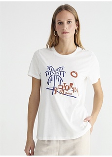 Белая женская футболка с круглым вырезом и вышивкой Fabrika Comfort