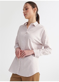 Воротник рубашки в полоску Бело-бежевая женская рубашка Fabrika ФАБРИКА