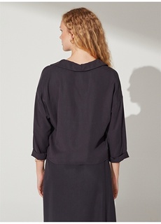 Базовая однотонная женская рубашка с рубашечным воротником темно-синего цвета Fabrika Comfort