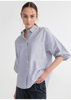 Воротник рубашки в синюю полоску — белая женская рубашка Fabrika Comfort