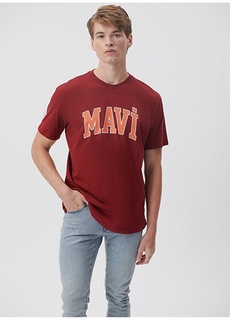 Однотонная красная мужская футболка с круглым вырезом Mavi