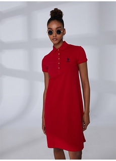 Однотонное красное женское платье длиной выше колена с воротником-поло U.S. Polo Assn.