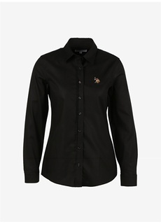 Обычная черная женская рубашка с рубашечным воротником узкого кроя U.S. Polo Assn.