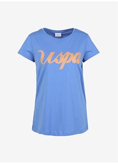 Синяя женская футболка с круглым вырезом с принтом U.S. Polo Assn.