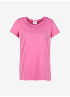 Розовая женская футболка с круглым вырезом и принтом U.S. Polo Assn.