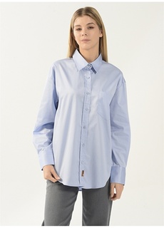 Простая синяя женская рубашка с рубашечным воротником Denim Trip