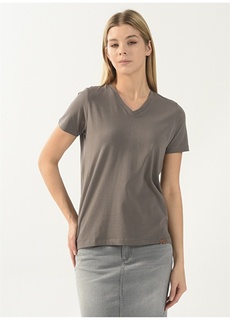 Однотонная серая женская футболка с V-образным вырезом Denim Trip