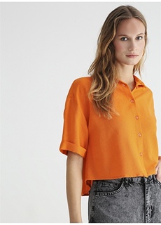 Однотонная оранжевая женская рубашка с укороченным воротником Fabrika ФАБРИКА