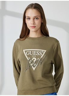 Зеленый женский свитшот с круглым вырезом Guess