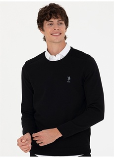 Черный мужской свитер узкого кроя с круглым вырезом U.S. Polo Assn.
