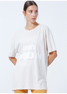 Бежевая женская футболка с круглым вырезом и принтом Limon